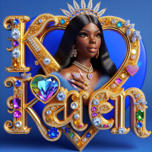 VCraft a 3-D image showcasing the name 'KAREN' in a luxurious go...