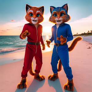 Two Alvin kitten humandoind wearing jump suit standing like a hu...