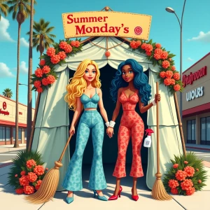 Create a storybook cover illustration depicting Summer and Monda...