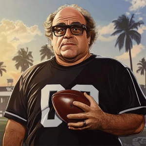 Danny DeVito as NFL player, in GTA art style.