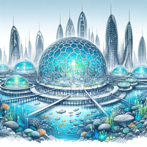 Design an intricate underwater metropolis with bio-luminescent a...