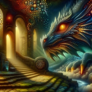 A detailed, intimidating dragon with glowing eyes and sharp scal...