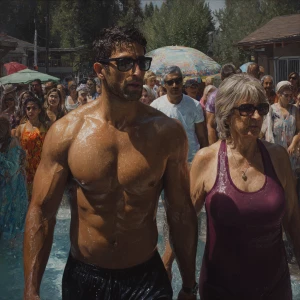 Photo hyperrealism, painting,a muscular beefy kashmiri son in la...