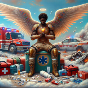 Create a realistic 3D oil painting depicting a scene of emergenc...