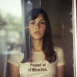 Create a film photograph from 1976 of a beautiful brunette 23-ye...