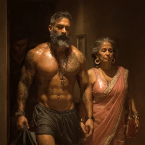 Hyperrealism digital painting ,a new delhi muscular beefy bearde...