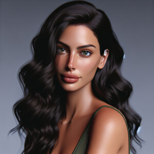 Capture the elegance of a fair-skinned woman with dark long hair...