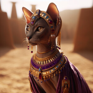 A cat in ancient Egypt dressed like an ancient Egyptian, queen