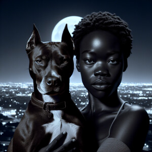 actress posing with her favorite familiar, both looking at camer...