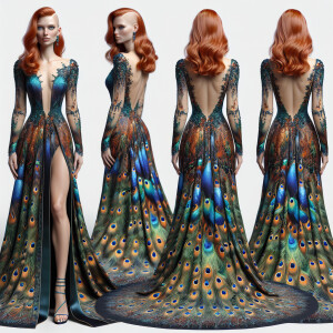 Photorealistic image of ginger haired woman attending gala in pe...