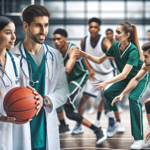 Real Photos blended of doctor and a nurse 76ers coaches