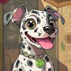 Create a cartoon-style anthropomorphic dog with white and gray s...