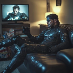 Grainy digital photo of a slightly smirking Solid Snake (Metal G...