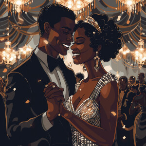 Create a vibrant cartoon illustration of an Afrocentric couple i...