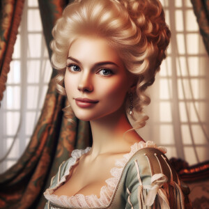 A portrait of a besutiful blonde woman in the 17th century in a...