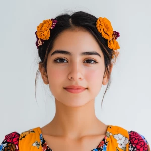 Create an image of a 22-year-old joyful Mexican woman with a cle...