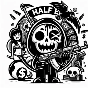 Design a bold circular and edgy logo with and the name ('HALF DE...