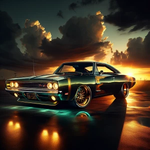 A dark, brooding Metallic Green 1967 Dodge Charger, gleaming und...