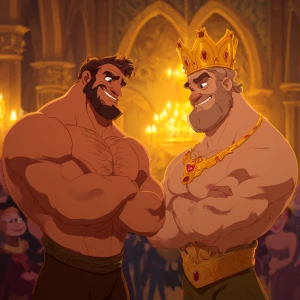The muscular hairy prince  and the king were showing off to each...