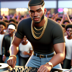 3D image of a Handsome LIGHT SKIN African American young DJ. He...