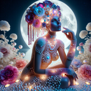 "Create an image of a majestic light skin Hawaiian woman whose f...