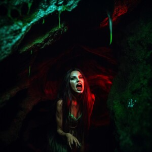 A horrifying vampire queen with unnaturally elongated jawbone, s...