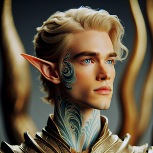 A tall elven man with a soft and angelic but masculine face, elf...