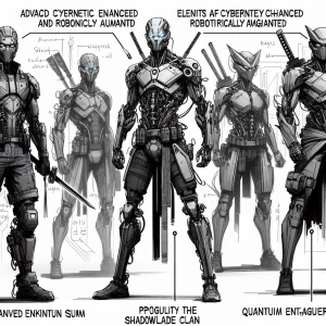 Concept sketch style "In a futuristic world, a ninja warrior cla...