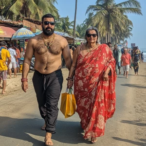 A filthy rich muscular indian sweaty beefy man walking beside  h...