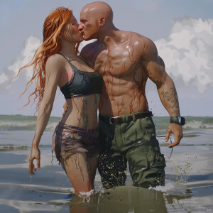 A photorealistic high resolution image. Light ginger haired fema...