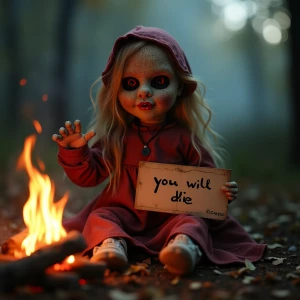 Creepy beautiful  doll with burlap mask that makes her look evil...