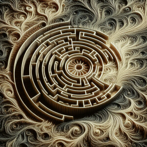Create the image of a circular labyrinth with the background bei...