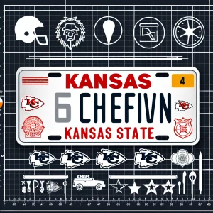 Design a custom Kansas vehicle license plate featuring the word...
