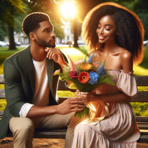A photorealistic scene captures a young African American couple...