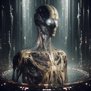 Imagine an eerie figure emerging from the shadows, silhouetted a...