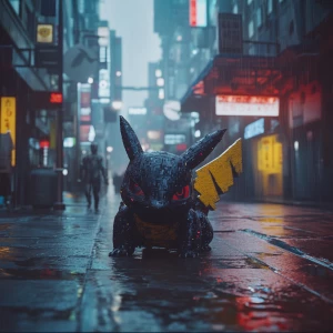 A photorealistic cyberpunk pokemon in the future tokyo, ar 16:9