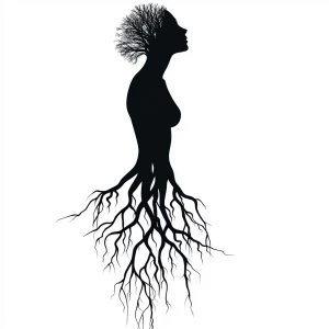 Design a black and white vector silhouette of a woman's side pro...