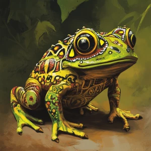 Create an image of an alien frog featuring characteristics of an...