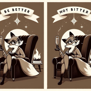 A studious female fox sitting in a leather recliner. Toasting wi...