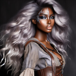 A beautiful huntress from the “Monster Hunter” series with dark...