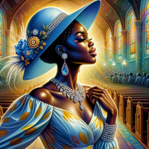 A spiritually enriching illustration portrays an African America...