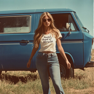 Color film photograph from 1975 of a beautiful 23-year-old model...