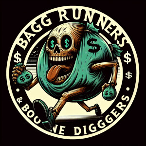 Design a circular logo featuring a cartoon character of a money...