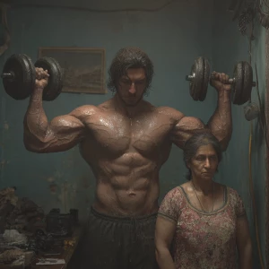 Hyperrealism digital art,A  muscular beefy sweaty kashmiri man d...