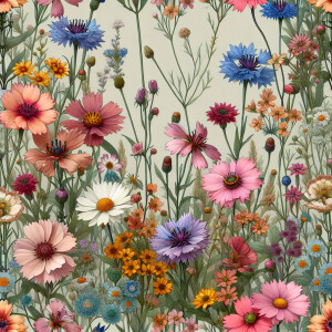 Design a tileable pattern with a variety of wildflowers depicted...