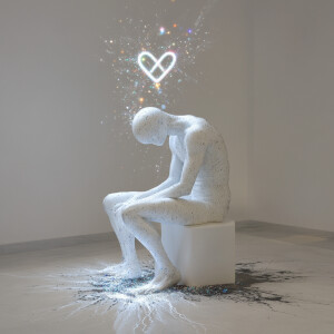 a surreal and futuristic digital art piece featuring a glowing,...