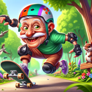 Funny and crazy caricature of a 95 year old American grandpa in...