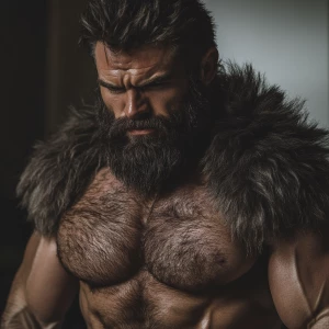 Lycan hairymuscles showing off full necked col view