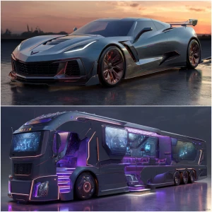 imagine prompt: Futuristic cyberpunk vehicle, Corvette speed mee...