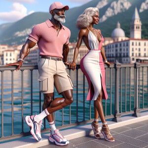 Create a vibrant 3D image of an elegant 50-year-old African Amer...
